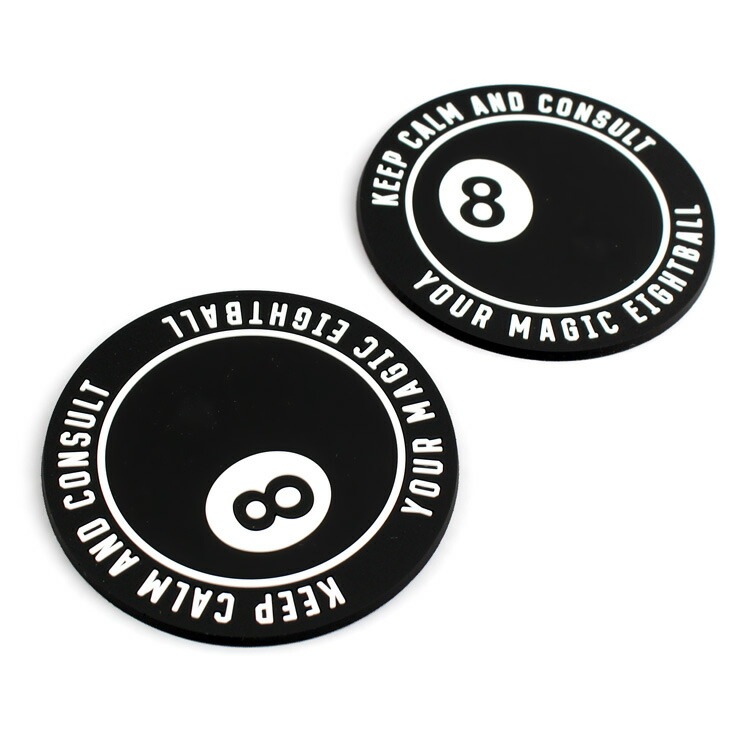【メール便発送】ラバー製 コースター 2枚セット「8 Ball エイトボール」ラウンドカット 直径9cm バーグッズ アメリカ雑貨 アメリカン雑貨