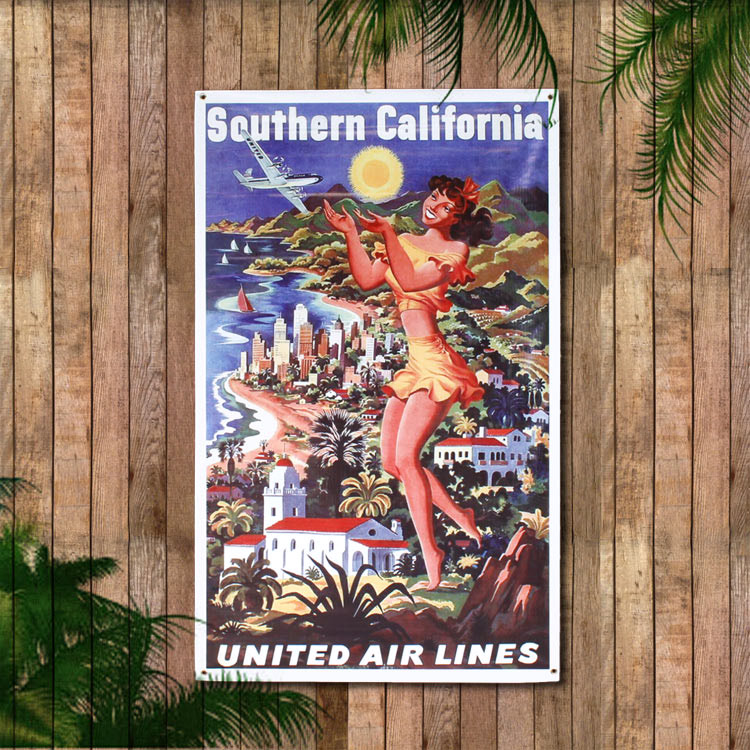 バナー プロモーションバナー SOUTHERN CALIFORNIA 縦138×横85cm ビニル シート ウォールデコレーション タペストリー フラッグ ユナイテッド航空 広告 アメリカン雑貨 アメリカ雑貨