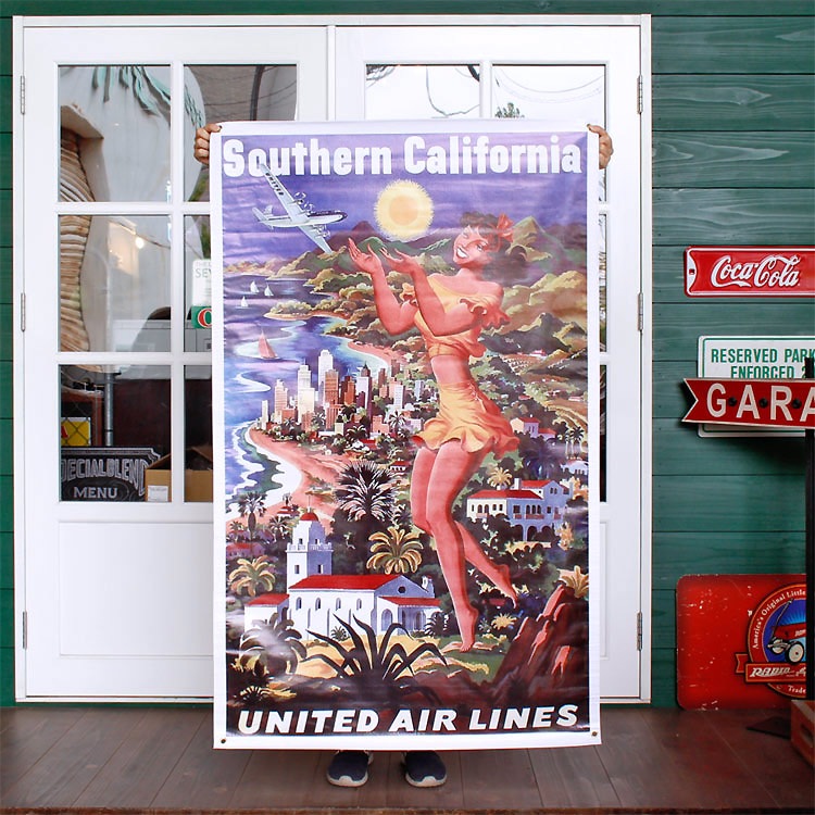 バナー プロモーションバナー SOUTHERN CALIFORNIA 縦138×横85cm ビニル シート ウォールデコレーション タペストリー フラッグ ユナイテッド航空 広告 アメリカン雑貨 アメリカ雑貨