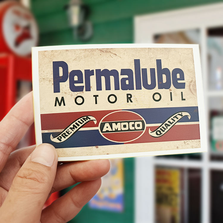 【メール便発送】ノスタルジックステッカー レーシングデカール Permalube MOTOR OIL W6.7×H9.9cm貼るだけで、ガレージが本場仕様。レーシングデザイン。