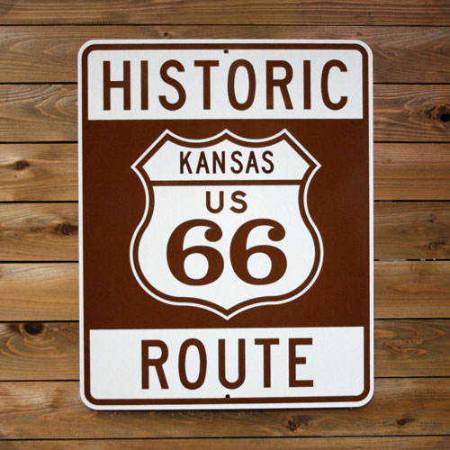 アメリカの工場直輸入の道路標識！アメリカの道路標識 「HISTORIC ROUTE66 KANSAS」ヒストリック ルート66 カンザス 縦76×横61cm アメリカ製 トラフィックサイン ガレージング 店舗装飾