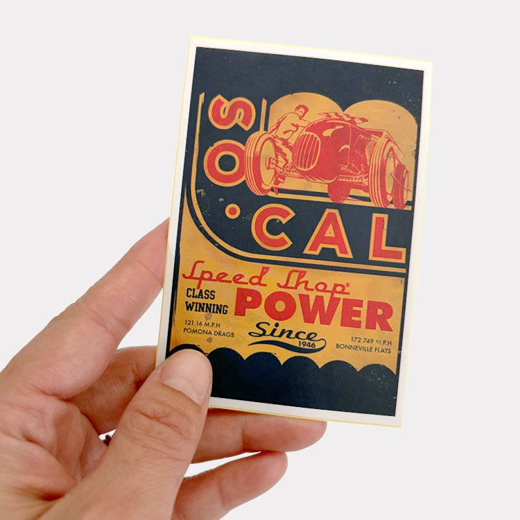 【メール便発送】ノスタルジックステッカー レーシングデカール SO CAL W6.7×H10cm貼るだけで、ガレージが本場仕様。レーシングデザイン。