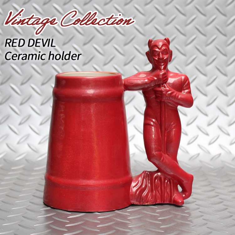 ヴィンテージコレクション レッドデビル ユーテンシルホルダー 陶器製 年代不明 高さ19×幅17×奥行10.2cm　
