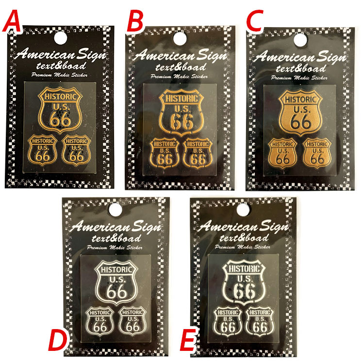 【メール便発送】ROUTE66 ルート66 転写シール「HISTORIC U.S. 66」シリーズ 台紙サイズ H9×W6cm  カスタマイズ  アメリカン雑貨小物のカスタマイズにぴったりなミニシール。