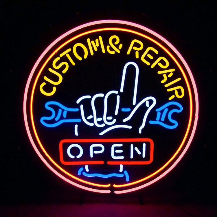 ネオンサイン CUSTOM&REPAIRE OPEN カスタムアンドリペア オープン ネオン管 照明 店舗装飾 インテリア ガレージング アメリカ雑貨 アメリカン雑貨