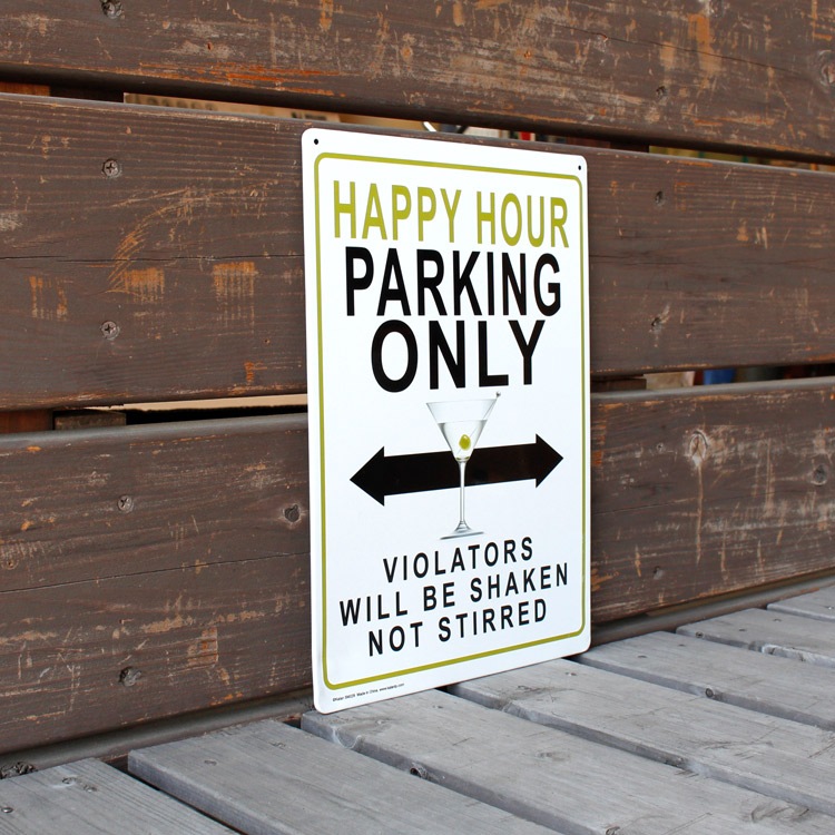 看板 ファンサイン HAPPY HOUR PARKING ONLY 縦29.5×横21cm ブリキ製 おもしろ看板 店舗 ディスプレイ アメリカ雑貨