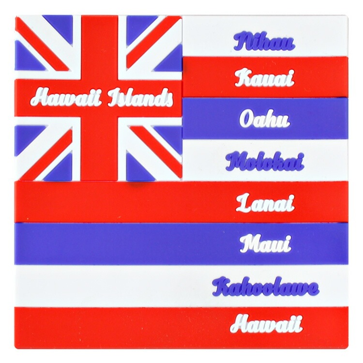 【メール便発送】ラバー製 コースター 2枚セット 「HAWAII Islands」 ハワイアンフラッグ 縦9.5×横9.5×厚み0.3cm ハワイ州 フラッグ柄 バーグッズ アメリカ雑貨 アメリカン雑貨