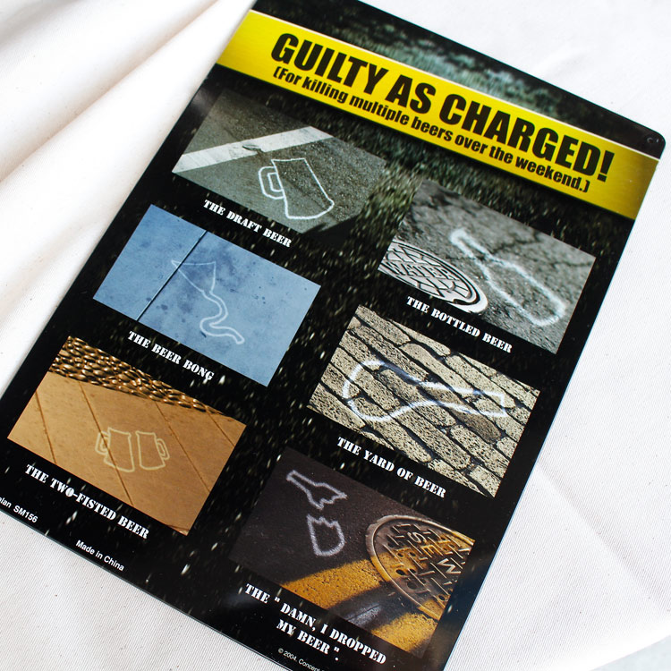 看板 ファンサイン QUILTY AS CHARGED! 縦29.5×横21cm ブリキ製 おもしろ看板 店舗 ディスプレイ アメリカ雑貨