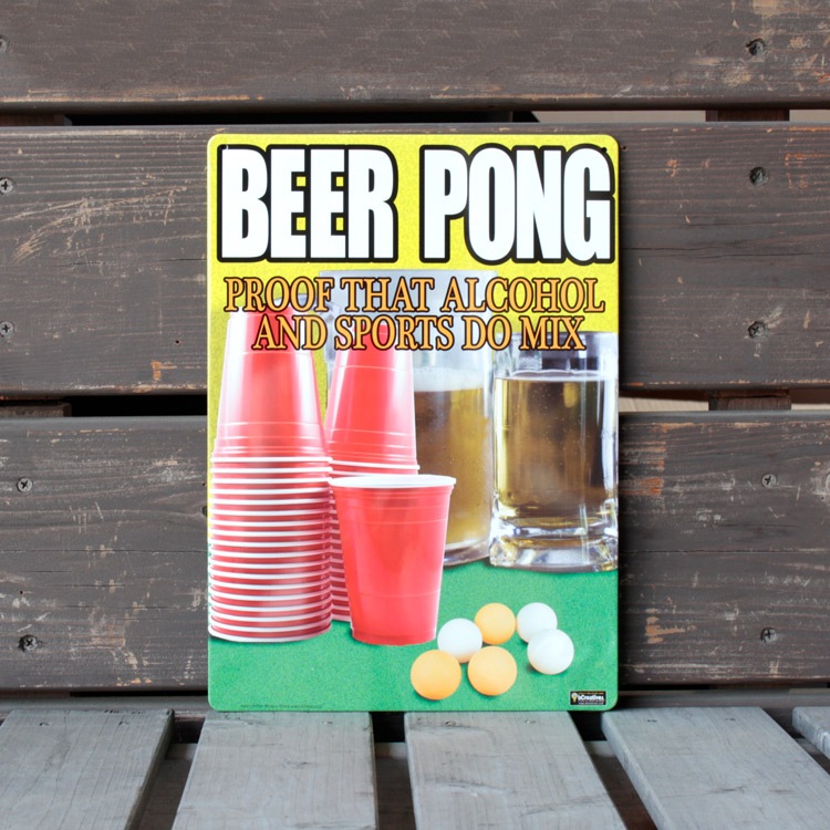 看板 ファンサイン BEER PONG 縦29.5×横21cm ブリキ製 おもしろ看板 店舗 ディスプレイ アメリカ雑貨