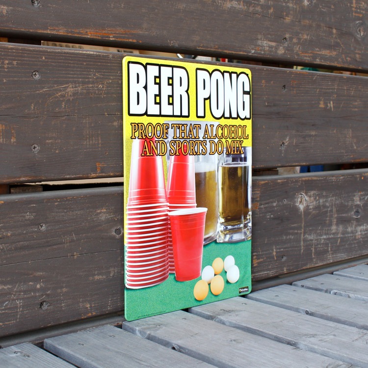 看板 ファンサイン BEER PONG 縦29.5×横21cm ブリキ製 おもしろ看板 店舗 ディスプレイ アメリカ雑貨