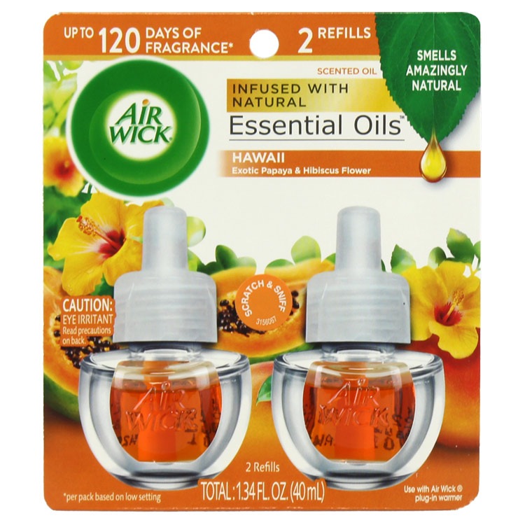 芳香剤 コンセント式 エアウィック オイル芳香剤 HAWAII エキゾチックパパイヤ＆ハイビスカスフラワー 20ml×2Pパック（詰替えボトル） AIR WICK アメリカ雑貨