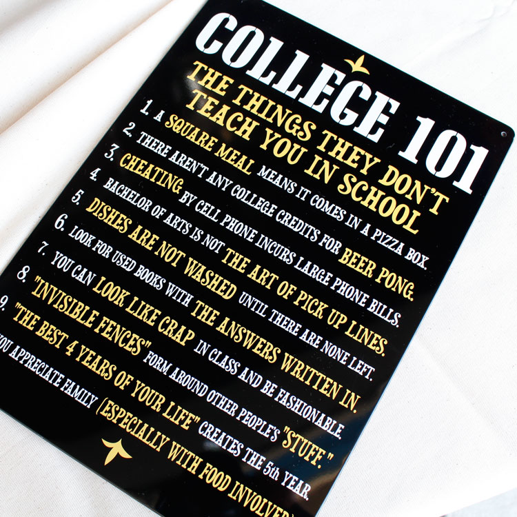 看板 ファンサイン COLLEGE 101 縦29.5×横21cm ブリキ製 おもしろ看板 店舗 ディスプレイ アメリカ雑貨