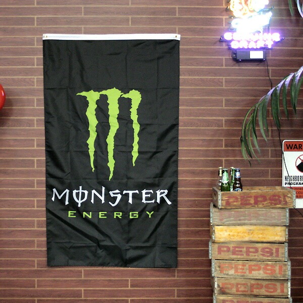 【メール便発送】アメリカンフラッグ MONSTER ENERGY （モンスターエナジー ） エナジードリンク バーグッズ 旗 インテリア アメリカ雑貨 アメリカン雑貨大きな旗でアメリカンガレージ＆ＢＡＲ風インテリアに！！