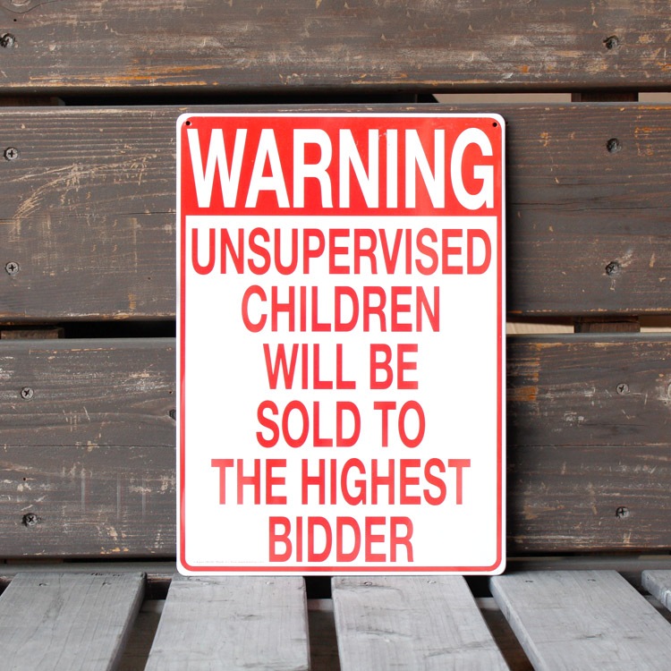 看板 ファンサイン WARNING UNSUPERVISED CHILDREN 縦29.5×横21cm ブリキ製 おもしろ看板 店舗 ディスプレイ アメリカ雑貨