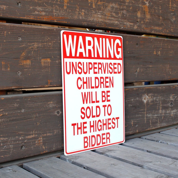 看板 ファンサイン WARNING UNSUPERVISED CHILDREN 縦29.5×横21cm ブリキ製 おもしろ看板 店舗 ディスプレイ アメリカ雑貨