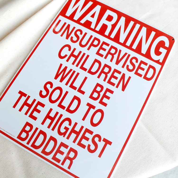 看板 ファンサイン WARNING UNSUPERVISED CHILDREN 縦29.5×横21cm ブリキ製 おもしろ看板 店舗 ディスプレイ アメリカ雑貨