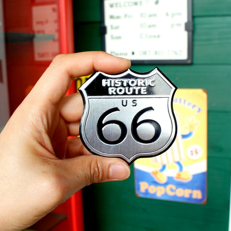 【メール便発送】ステッカー 車 シール アルミステッカー HISTORIC ROUTE 66 ルート66 縦7×横7cm カーアクセサリー アメリカン雑貨