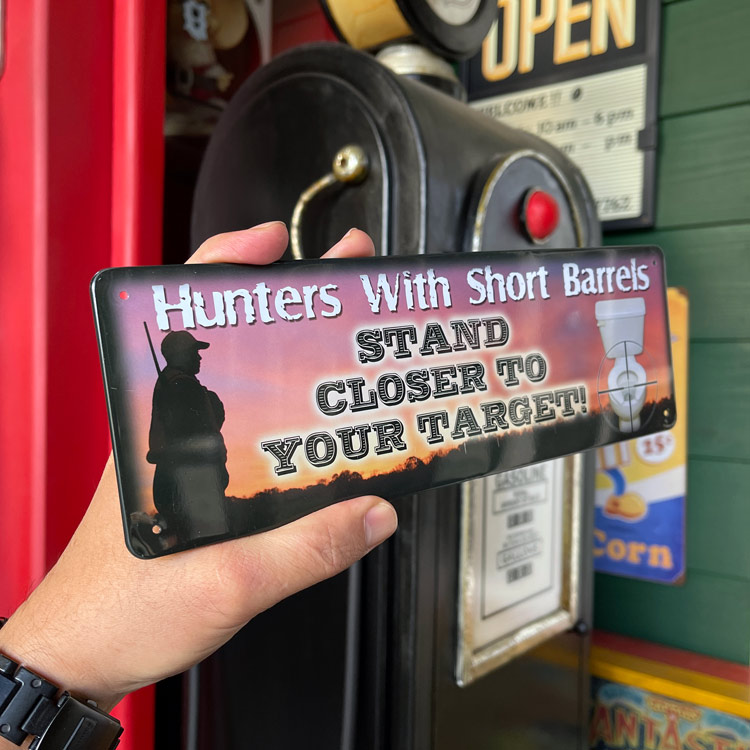 【メール便発送】ティンプレート（S) STAND CLOSER TO YOURTARGET 縦9×横27cm ブリキ看板 インテリア アメリカ雑貨