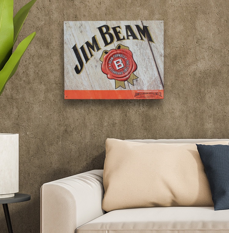 ブリキ 看板 ティンプレート JIM BEAM ジンビーム H31.8×W40.5cm ブリキ製 オシャレ 壁面 インテリア小物 アメリカン雑貨アメリカン 四角 かっこいい ヴィンテージ ビンテージ コンパクト 店舗 トイレ 玄関 リビング バー カフェ 輸入雑貨