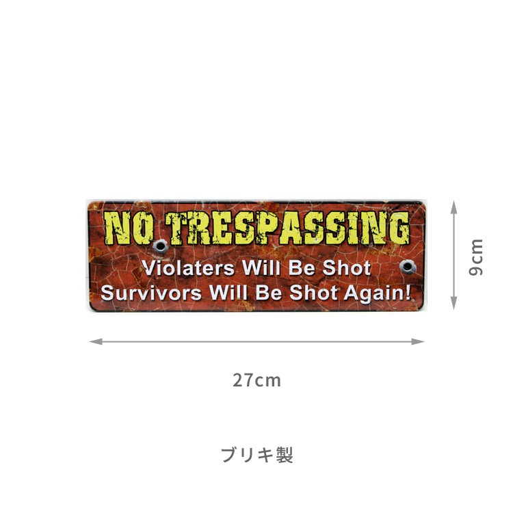 【メール便発送】ティンプレート（S) NO TRESSPASSING 縦9×横27cm ブリキ看板 インテリア アメリカ雑貨