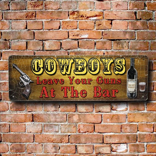 【メール便発送】ティンプレート（S) COWBOYS (At the Bar) 縦9×横27cm ブリキ看板 インテリア アメリカ雑貨