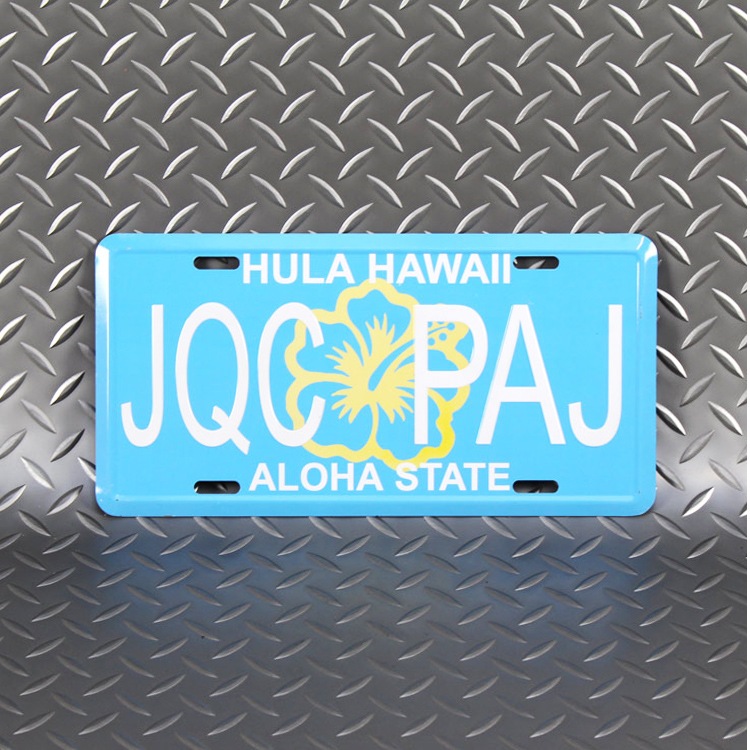 【メール便発送】 CMプレート ハワイアン JQC PAJ ブルー 縦15.3×横30.3cm ナンバープレート型 インテリア 看板 アルミ製 アメリカン雑貨