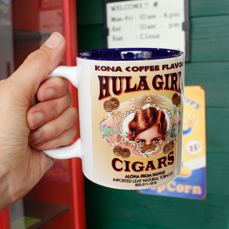 陶器製 マグカップ フラガール・コーヒー （ネイビー） ハワイ お土産