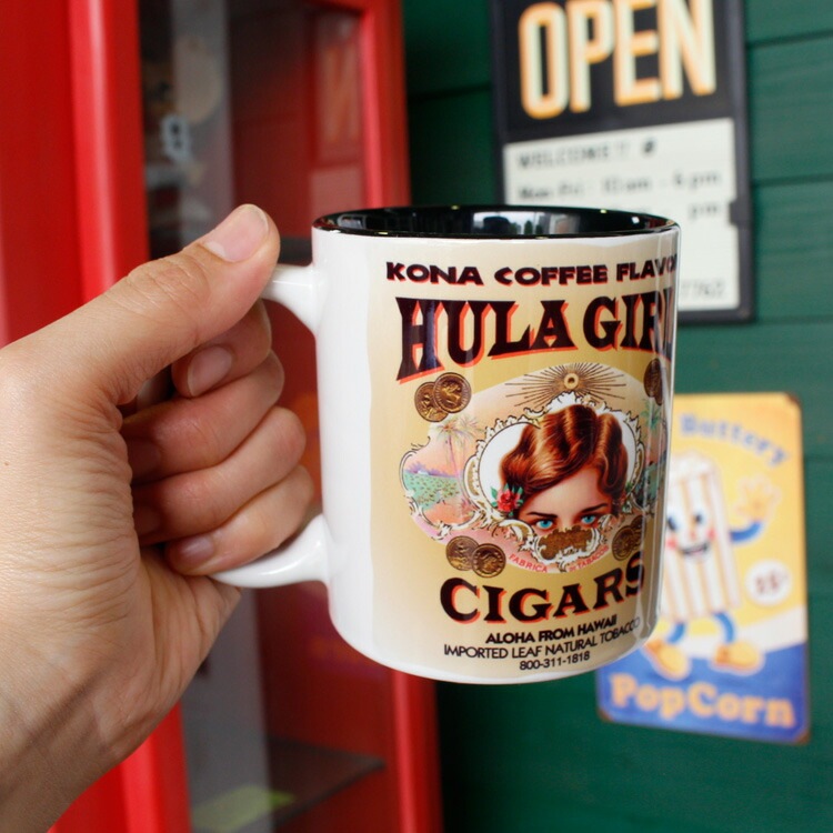 陶器製 マグカップ フラガール・コーヒー （ブラック） ハワイ お土産