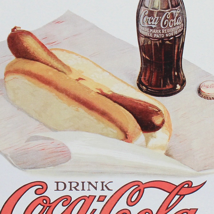 ブリキ 看板 ティンプレート Coca-Cola コカコーラ Hot Dog H40.5×W31