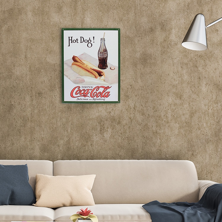 ブリキ 看板 ティンプレート Coca-Cola コカコーラ Hot Dog H40.5×W31
