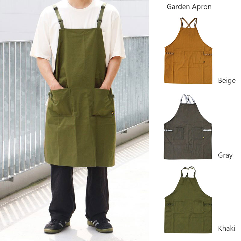 エプロン GARDEN APRON ガーデンエプロン（カーキ） 幅69x高さ82cm コットン製 胸当てエプロン ガーデニング 園芸 DIY アウトドア 作業用 男女兼用