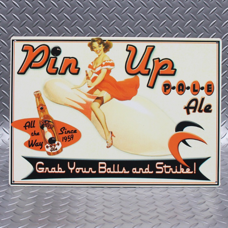 メタルサイン Pin Up PALE ALE ピンナップガール ペールエール El-03 縦29.5×横42cm クールコレクティブル アメリカ製 ブリキ看板アメリカン 四角 かっこいい ヴィンテージ ビンテージ コンパクト 店舗 トイレ 玄関 リビング バー カフェ 輸入雑貨