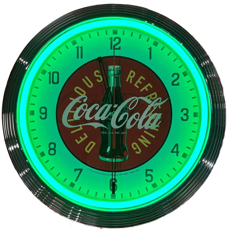 時計 ライト Coca-Cola コカ・コーラ ネオ ネオンクロック グリーン PJ-NC06 幅63.5×高さ28㎝ 電池式 壁掛け アメリカ雑貨 アメリカン雑貨コカ・コーラらしい存在感を放つウォールクロック