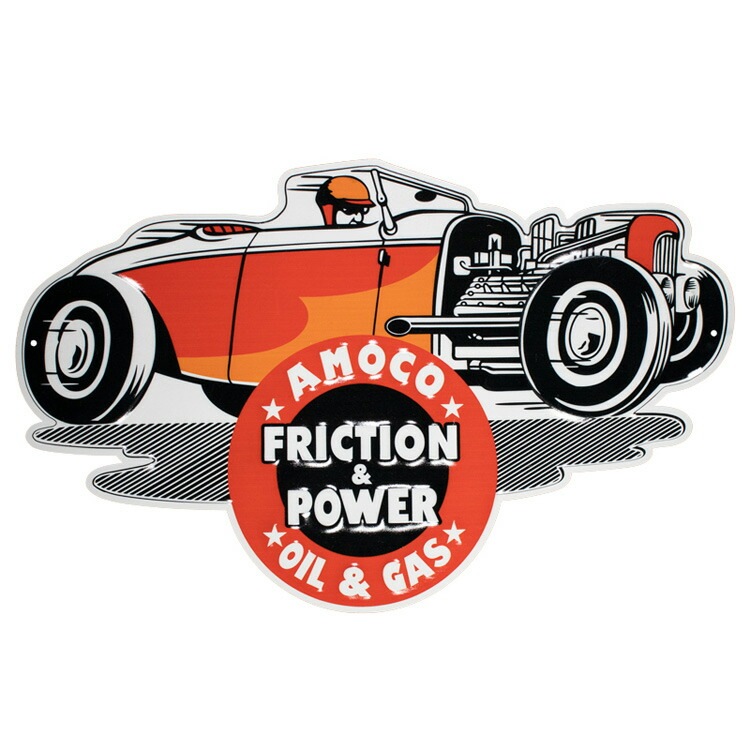 看板 エンボス メタルサイン AMOCO レーシングカー 高さ35×幅55.6cm
