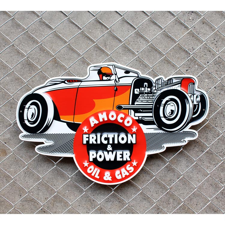 看板 エンボス メタルサイン AMOCO レーシングカー 高さ35×幅55.6cm