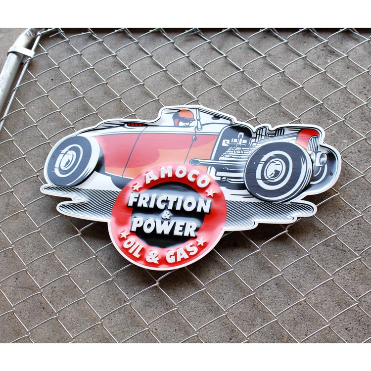 看板 エンボス メタルサイン AMOCO レーシングカー 高さ35×幅55.6cm