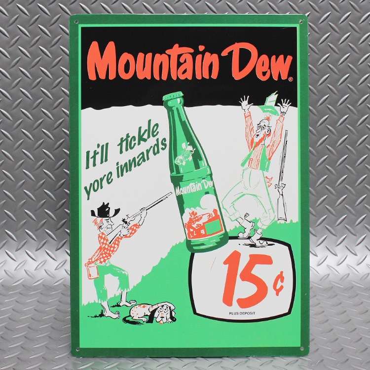 メタルサイン Mountain Dew 15￠マウンテンデュー 15セント MD-11 縦42.7×横29.8cm アメリカ製 ブリキ看板アメリカン 四角 かっこいい ヴィンテージ ビンテージ コンパクト 店舗 トイレ 玄関 リビング バー カフェ 輸入雑貨