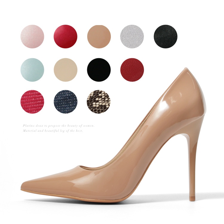 【SALE】 プラチナドゥ パンプス ピンヒール ポインテッドトゥ ハイヒール エナメル パール ベージュ ピンク レッド ブルー ブラック 3581