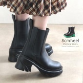 【アウトレット】【SALE】 ブーツ ショートブーツ ラウンドドトゥ ハイヒール ヒール8cm サイドゴアブーツ ミドル丈ブーツ 太ヒール 厚底 M55