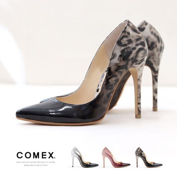 COMEX パンプス ハイヒール  グラデーション エナメル ポインテッドトゥ 日本製 本革 ピンヒール ヒール10cm コメックス 7300