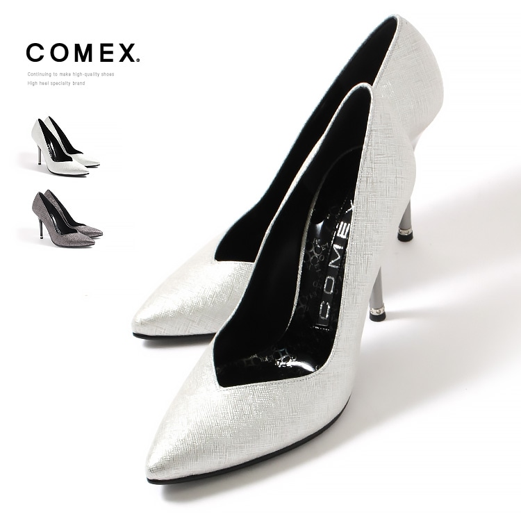 COMEX パンプス ハイヒール  アーモンドトゥ 日本製 本革 ピンヒール ヒール10cm コメックス 5715