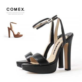 コメックス サンダル 14cmヒール  アンクルストラップ 厚底 日本製 本革 太ヒール ハイヒール COMEX 5734
