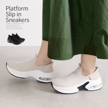 スニーカー 手を使わず履けるシューズ  ニットスニーカー 厚底 エアーソール スリッポン 9096