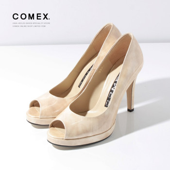 【WEB限定】【SALE】COMEX  パンプス 10cmヒール ハイヒール  オープントゥ 日本製 本革 エナメル ピンヒール コメックス 65532