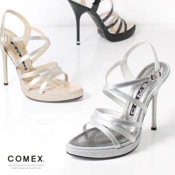 COMEX サンダル ストラップ ハイヒール ヒール12cm  日本製 本革 ラメ ピンヒール コメックス 5737