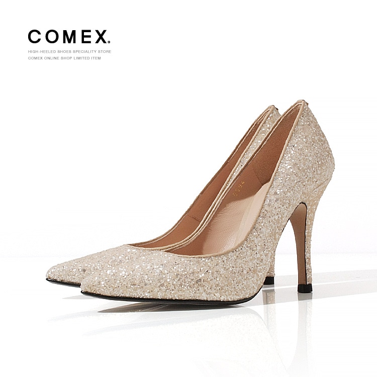 【アウトレット】【SALE】COMEX  パンプス 10cmヒール ハイヒール  ポインテッドトゥ 日本製 本革 ラメ ピンヒール コメックス 65594