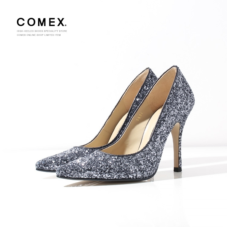【アウトレット】【SALE】COMEX  パンプス 22cm ハイヒール ヒール10cm ポインテッドトゥ 日本製 本革 ラメ ピンヒール コメックス 65594