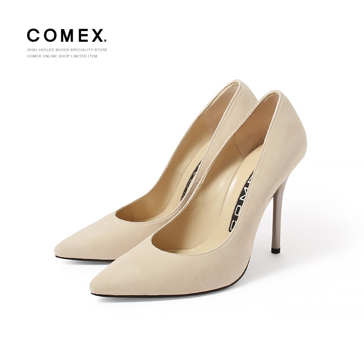 【アウトレット】COMEX 23.5cm ポインテッドトゥ ハイヒール パンプス 日本製 ピンヒール 本革 スエード コメックス 65634