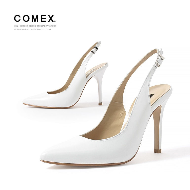 【アウトレット】COMEX パンプス Mサイズ 本革  ハイヒール 日本製 アーモンドトゥ バックベルト ピンヒール ヒール11cm コメックス 002