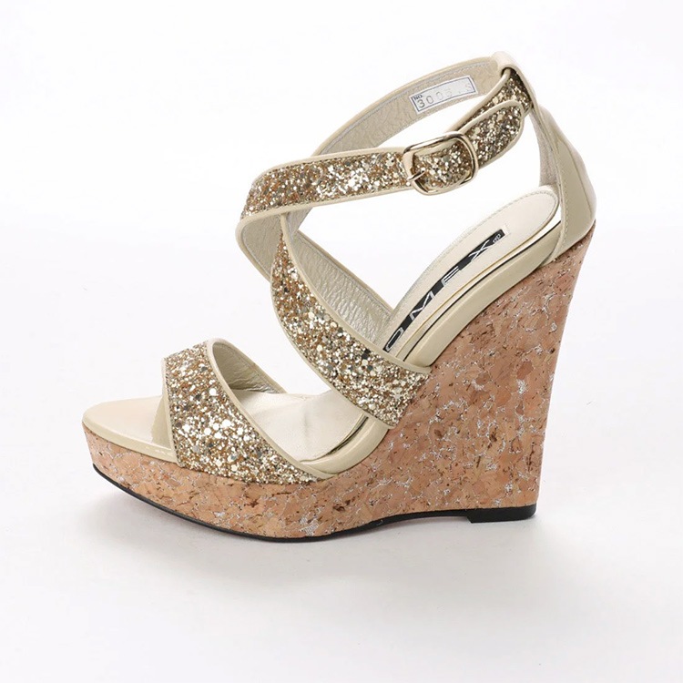 【訳あり】【アウトレット】 コメックス サンダル ハイヒール ヒール12cm ラメ クロスベルト ウエッジソール ストラップ コルク 3005